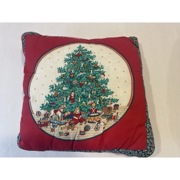Set Of 2 Vintage Christmas Tree Throw Pillows Square 15” - Picture 3 of 8